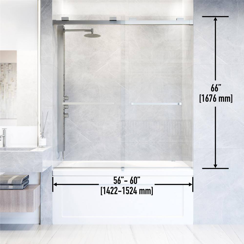 VIGO Houston 56 to 60 in. W x 66 in. H VMotion Sliding Frameless Tub Door in Chrome with 38 in. (10mm) Clear Glass VG6023CHCL6066