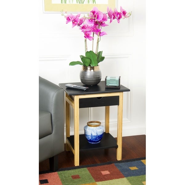 2 Tier Solid Bamboo Frame End Table with Drawer