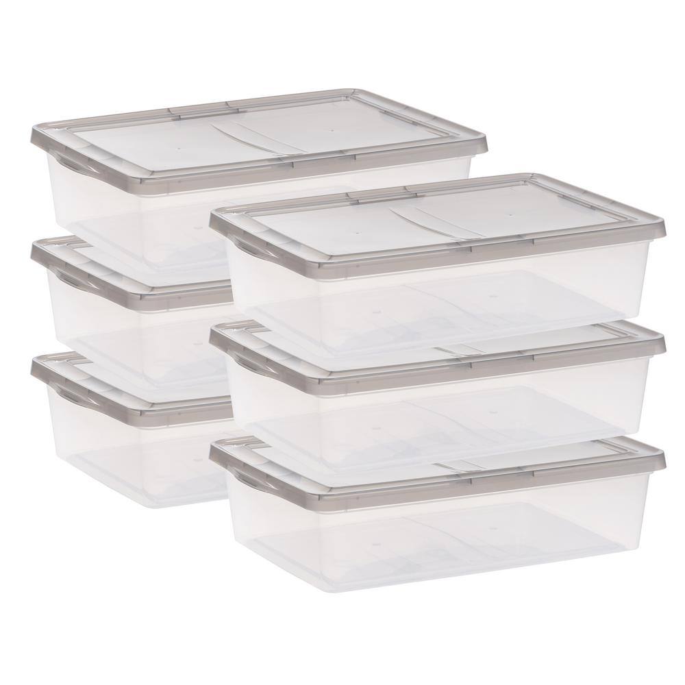 IRIS 7 Gal. Snap Top Plastic Storage Box in Clear wih Gray Lid 6 Pack 500157