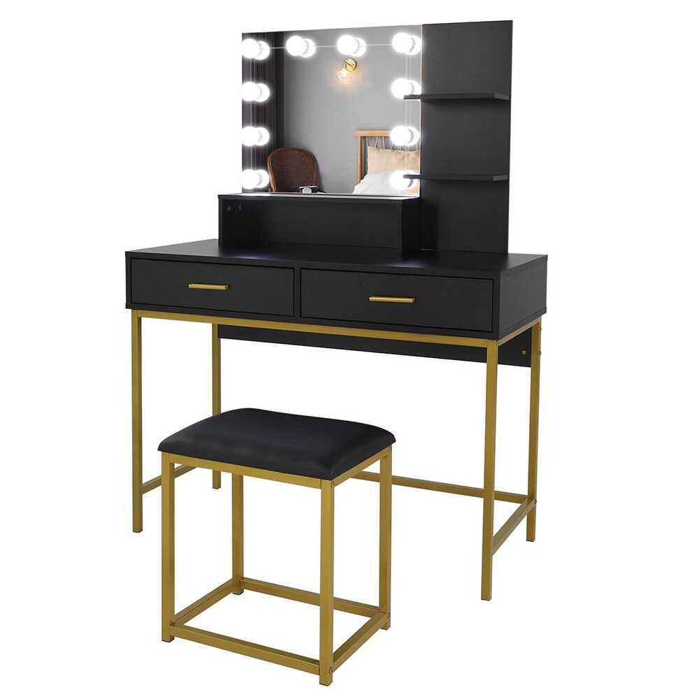 Large Vanity Set with 10 LED Bulbs  Makeup Table with Cushioned Stool