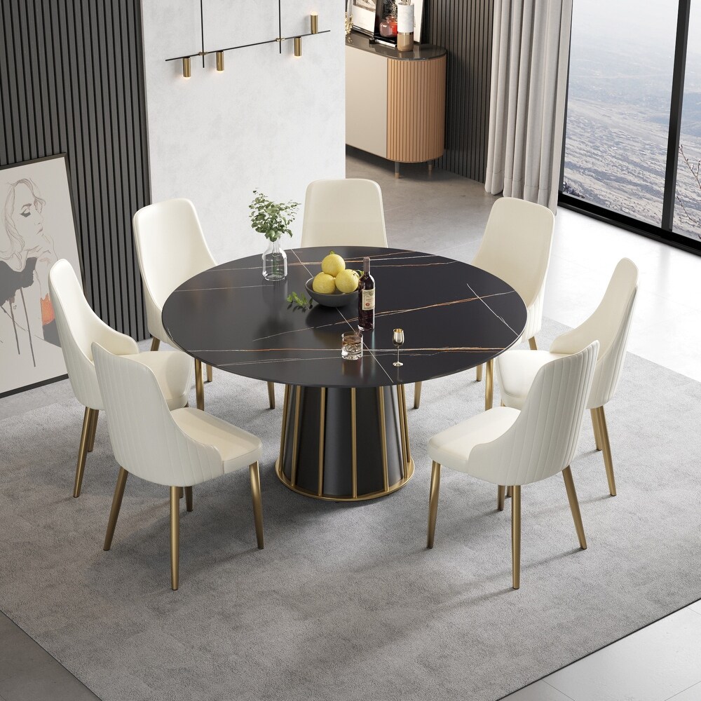 Round Metal Pedestal Dining Table Round Sintered Stone Table.