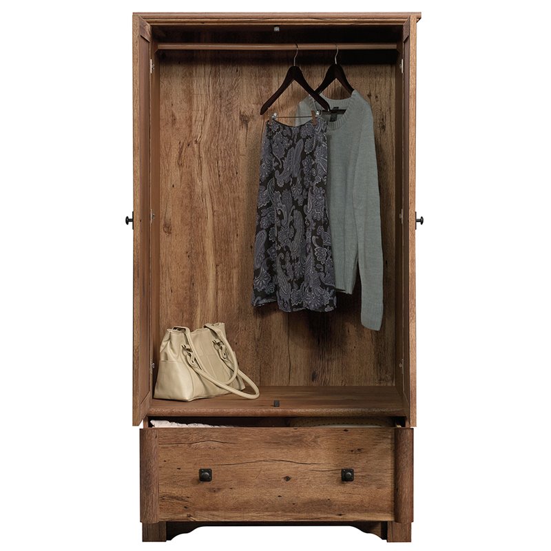 Pemberly Row Contemporary Wood Bedroom Armoire with Garment Rod in Vintage Oak