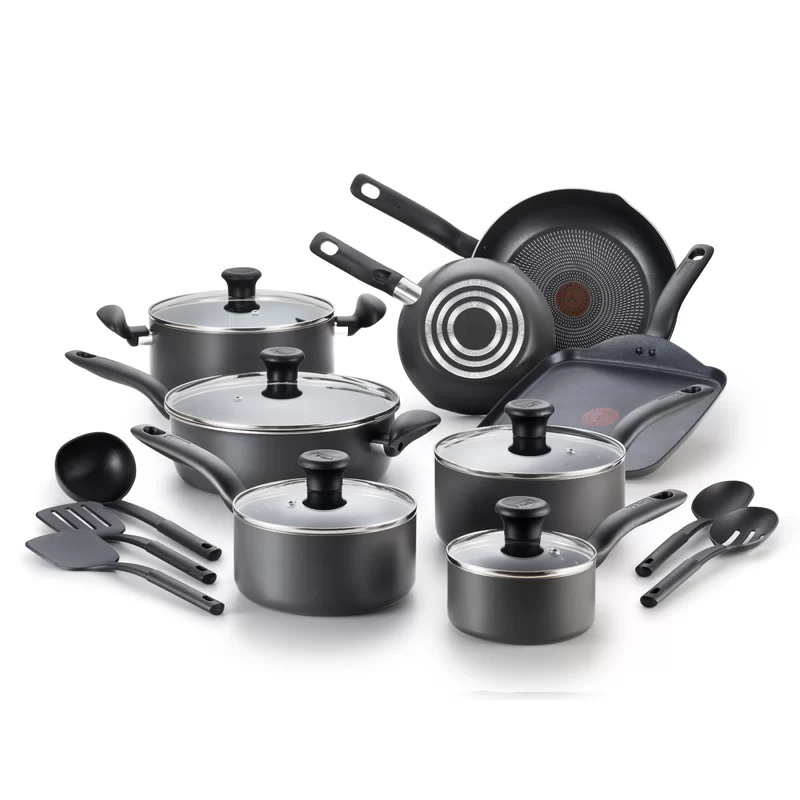 T-fal Initiatives Nonstick Inside and Out Cookware Set， 18-Piece， Black