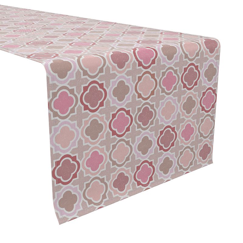 Table Runner， 100% Cotton， 16x108， Pink Geometric Tiles