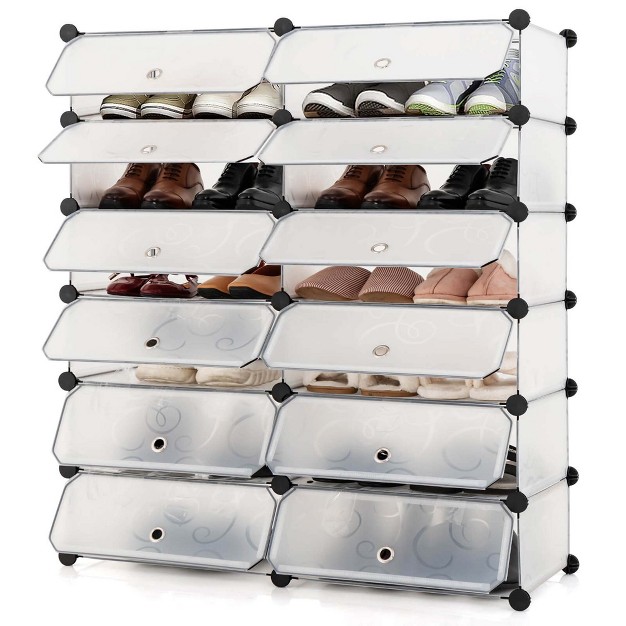 Costway Shoe Rack 12 cube Diy Plastic Shoe Cabinet Multi Use Modular Closet Shelf White