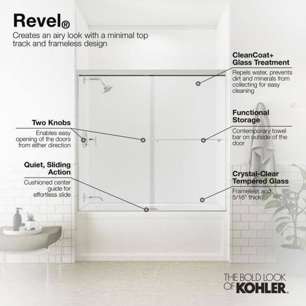 KOHLER Revel 59-58 in. x 55-12 in. Frameless Sliding Bathdoor in Anodized Dark Bronze with Handle 707001-L-ABZ