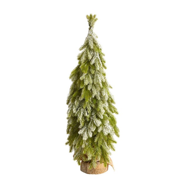 Nearly Natural 2.92-ft Snow Flocked Down Swept Holiday Artificial Christmas Tree In Burlap Base