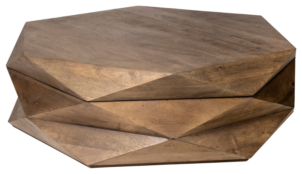 Arreto Medium Brown Solid Wood w/Storage Hexagonal Coffee Table   Transitional   Coffee Tables   by Mercana  Houzz