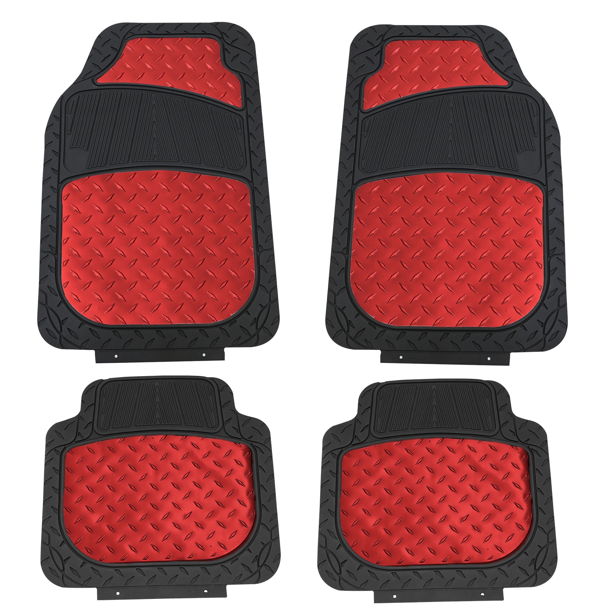 FH Group Universal Fit Car Floor Mats Metallic Rubber Floor Mats Full Set For Auto Heavy Duty Red F11315RED