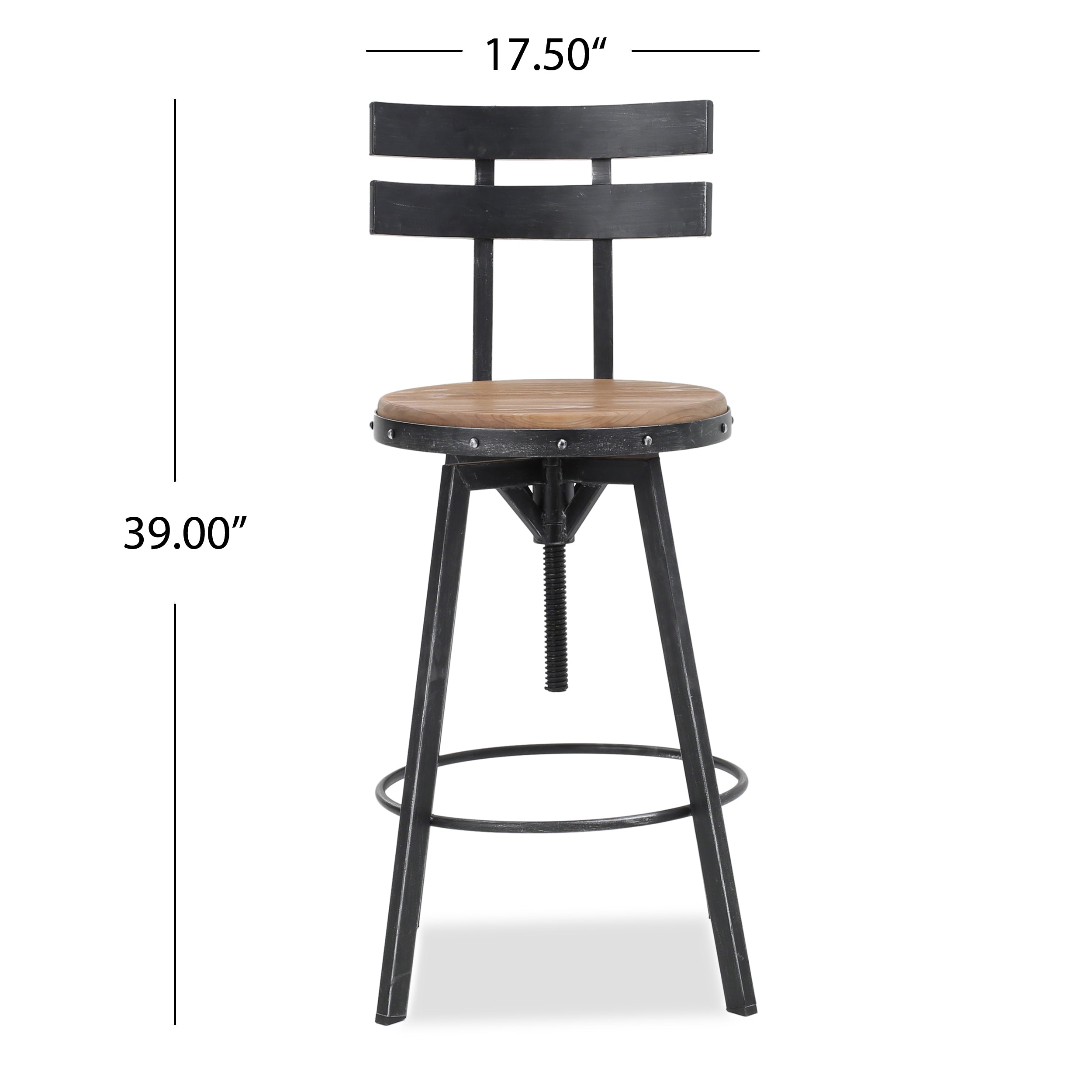 Jutte Black Brush Silver Firwood Smooth Back Adjustable Bar Stool