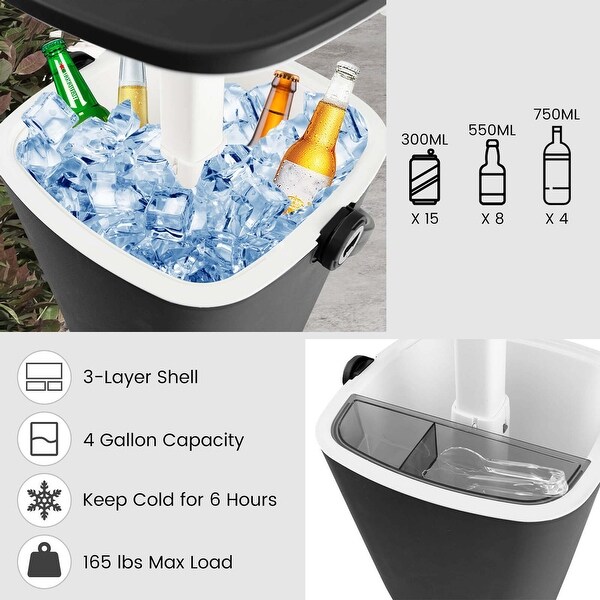 Costway 4 Gallon Portable Cooler Bar Table with Handle Bottle Opener and