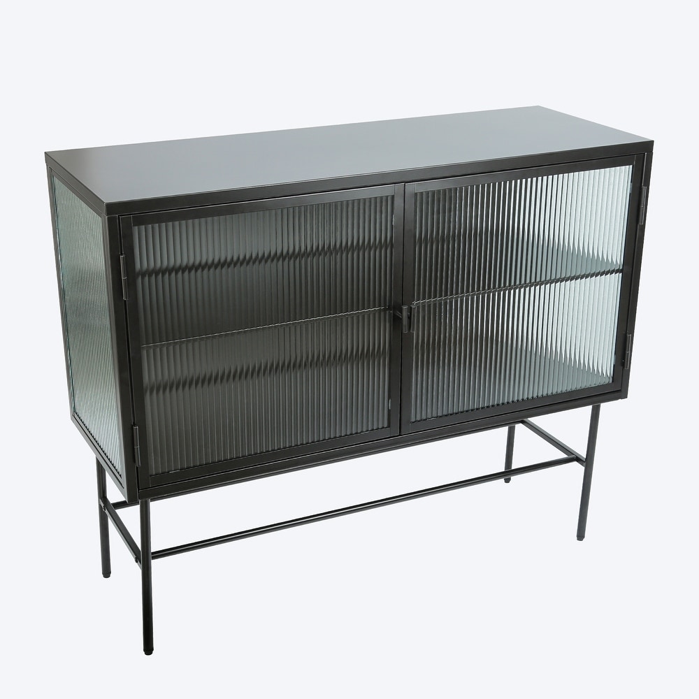 Kitchen Cabinet With Two Fluted Glass Doors