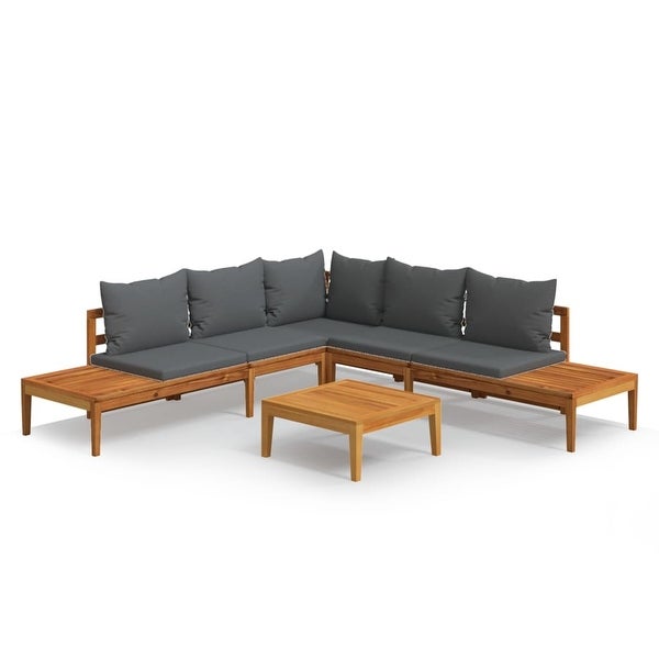 4 Piece Patio Lounge Set with Dark Gray Cushions Acacia Wood