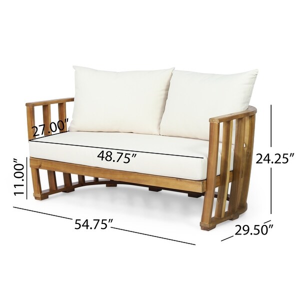 Outdoor Acacia Wood Loveseat and Coffee Table Set with Cushions，Teak，Beige