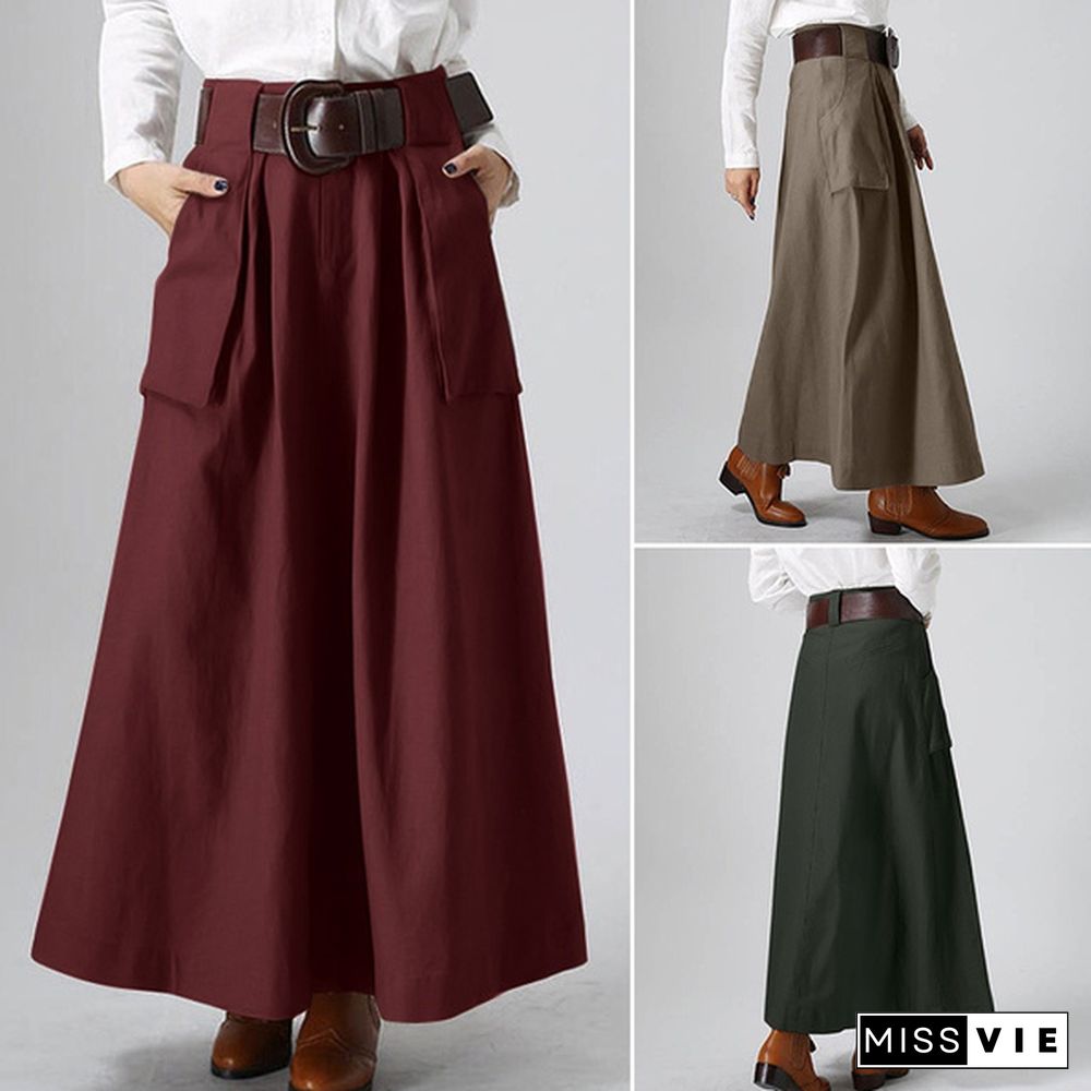 Fashion Women Maxi Long Skirts Summer Vintage Solid High Waist A-Line Party Skirt Female Dress