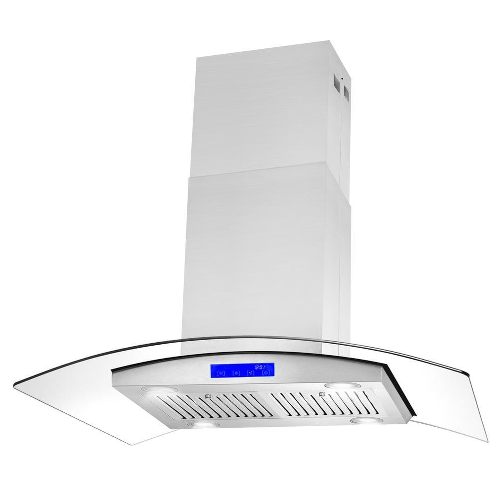 Cosmo 36 in Ducted Island Range Hood in Stainless Steel with LED Lighting and Permanent Filters