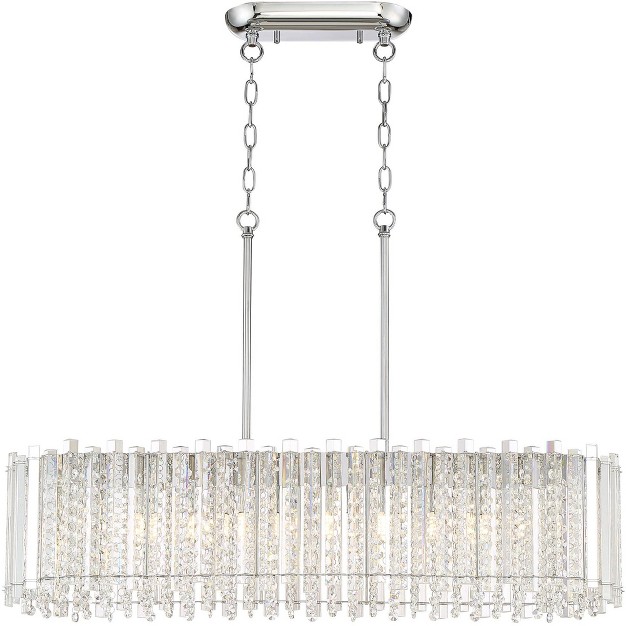 Wide Modern Led Clear Glass Crystal 6 light Fixture For Dining Room Kitchen