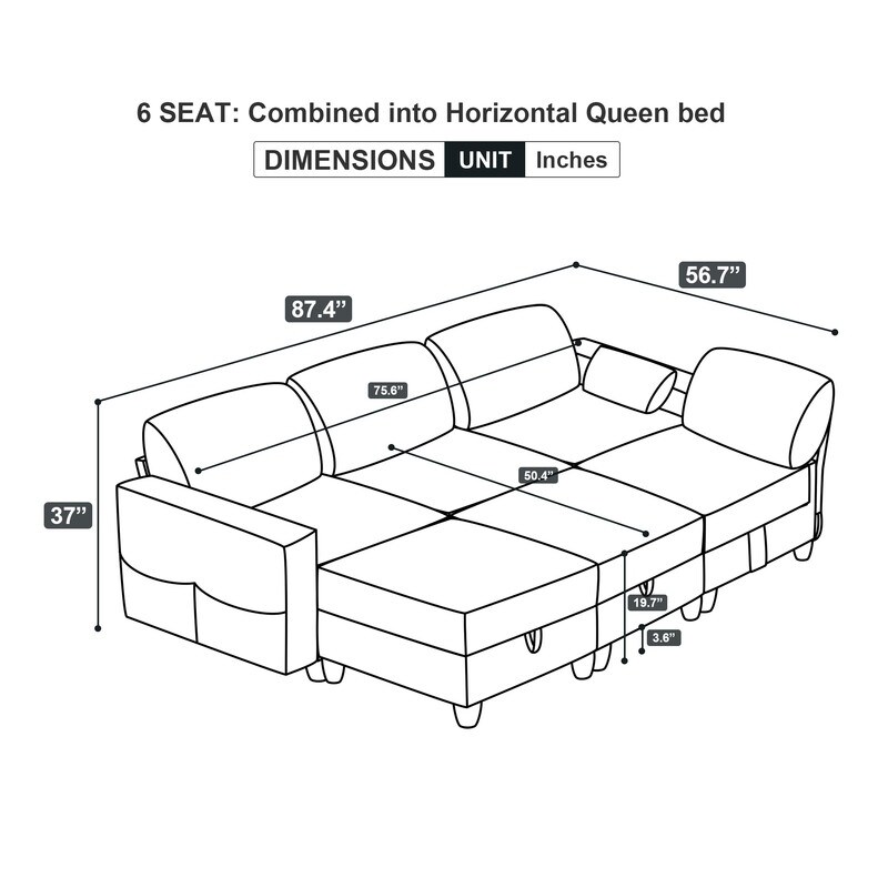 U Shape Modular Sectional Sofa  6 Storage Seat  Corduroy Velvet Sofa Bed Couch