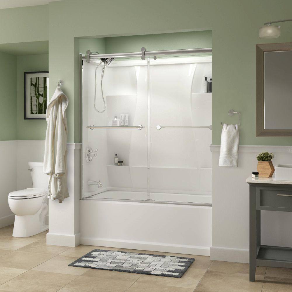 Delta Lyndall 60 x 58-34 in. Frameless Contemporary Sliding Bathtub Door in Chrome with Clear Glass 810878