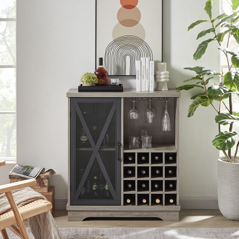 Modern Sideboard Wine Cabinet Kitchen Bar Cabinet with Wine Storage and Cupglass Holder