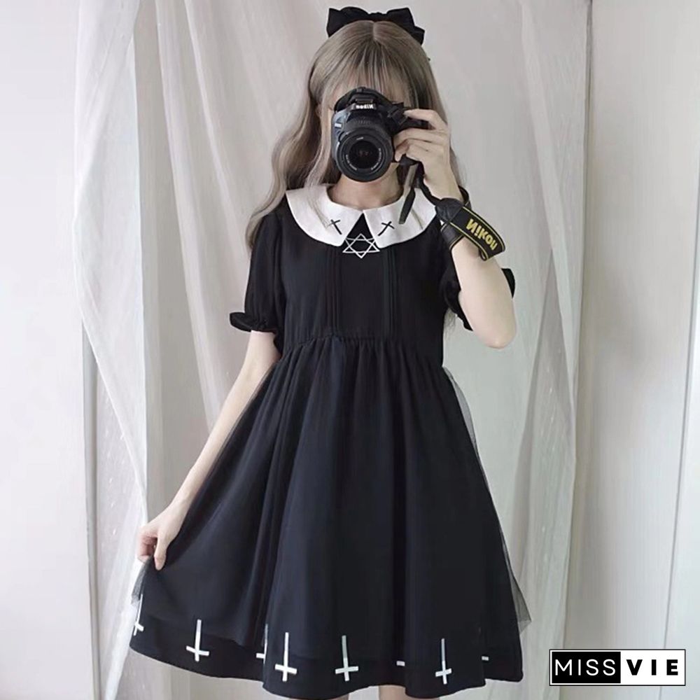 Cross Gothic Six-Pointed Star Print Dress