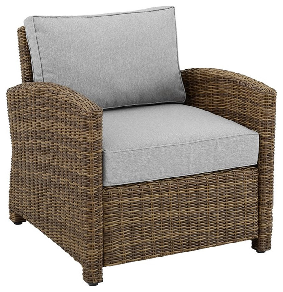 Afuera Living 18.5 quotFabric Outdoor Armchair in Gray/Brown Finish   Tropical   Outdoor Lounge Chairs   by Homesquare  Houzz