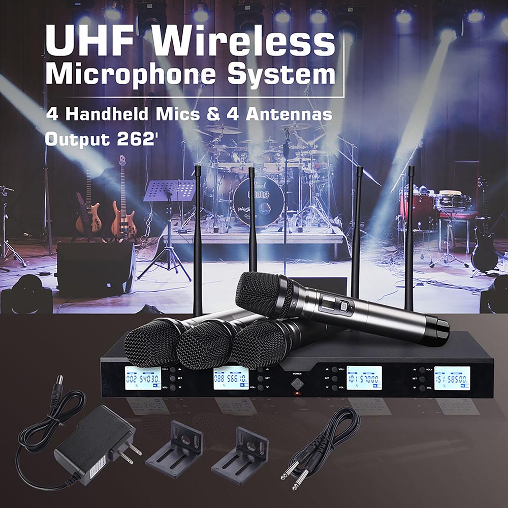 Yescom Pro 4 Channel 262' Wireless UHF Microphone System 4 Handheld Mics