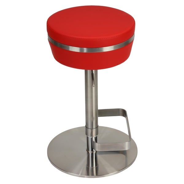 Cortesi Home Athena Premium Adjustable Backless Round Barstool in Brushed Stainless Steel with Heavy Solid Base， Red