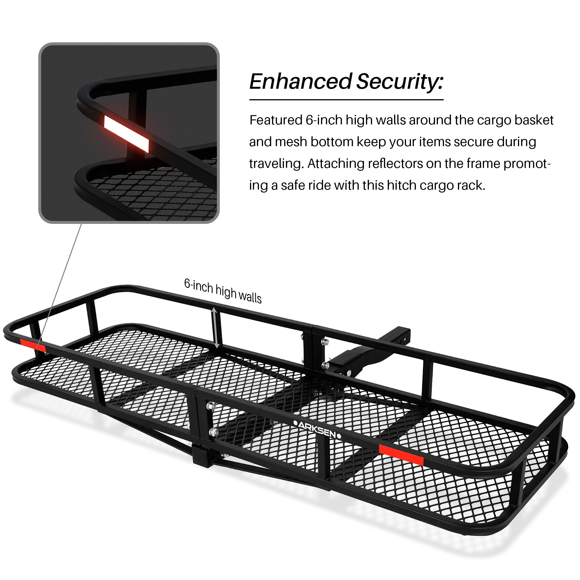 ARKSEN 60" x 24" x 6" Hitch Mount Folding Angled Shank Cargo Carrier With Cargo Net Fit 2" Receiver 500LBS Capacity