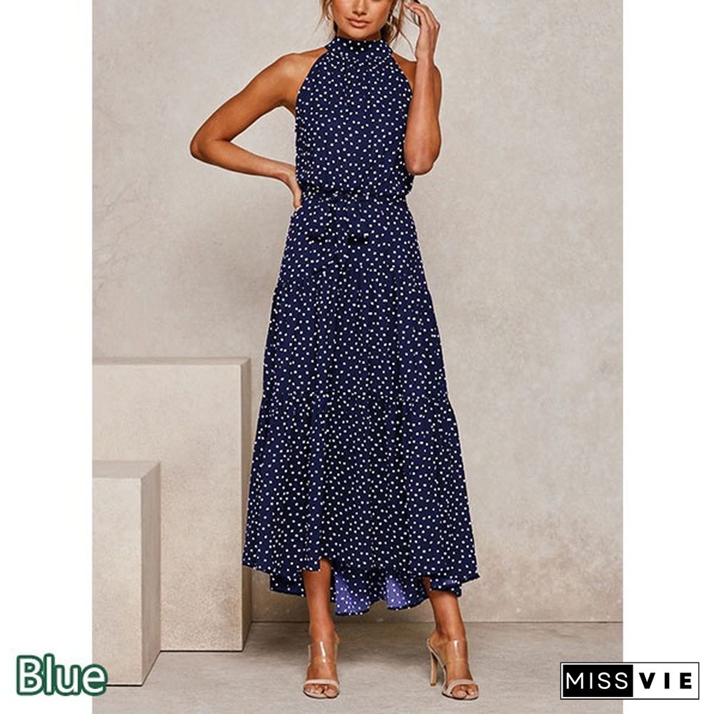 Women Polka Dot Print Dress New Summer Womens Dresses Boho Maxi Long Evening Party Dress Beach Dress Sundress