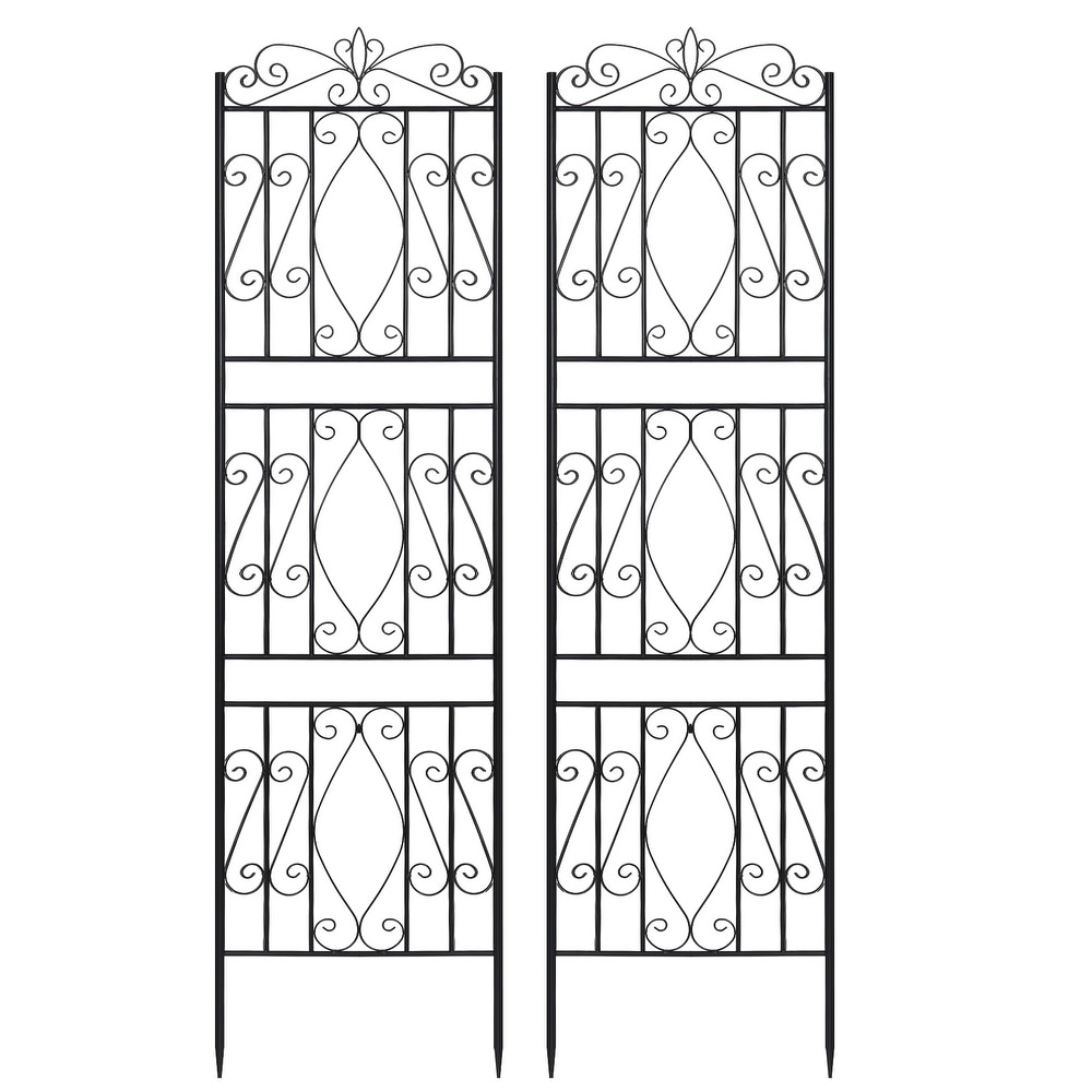 2 Pack Tall Garden Trellis Decorative Outdoor Black Metal Panel Fence for Patio Yard Décor