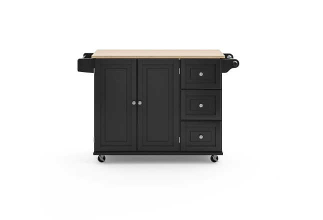 HOMESTYLES Dolly Madison Black Kitchen Cart with Natural Wood Top