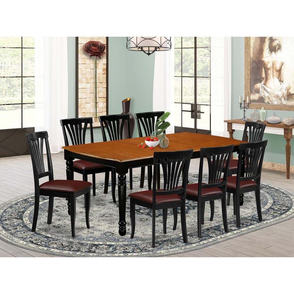 East West Furniture Dining Table Set  a Rectangle Dining Room Table and Kitchen Chairs  Black   Cherry (Pieces   Seat Options)