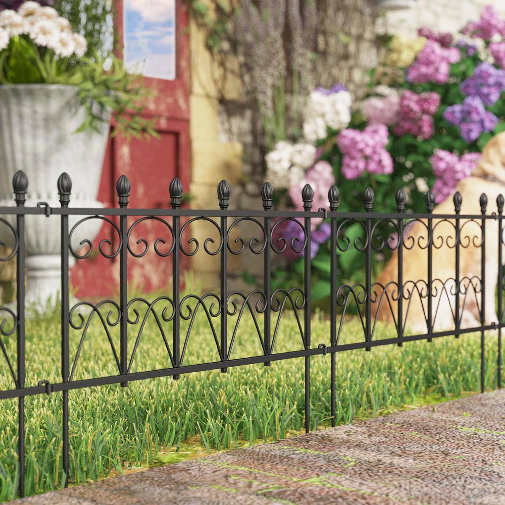 WIAWG 16.9 in. H x 20 in. W Black Stainless steel Garden Fence Panel Rustproof Decorative Garden Fence (4-Pack) WFKF170291-QKC