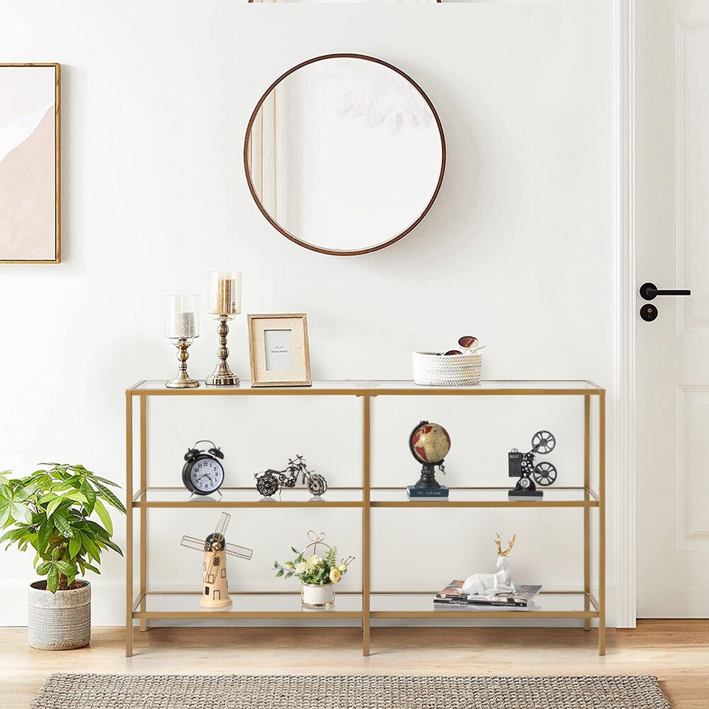 Metal Frame Console Table with Tempered Glass Living Room， Hallway