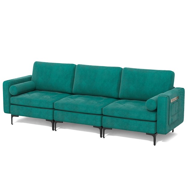 Costway Modern Modular 3 seat Sofa Couch W Side Storage Pocket amp Metal Leg Teal