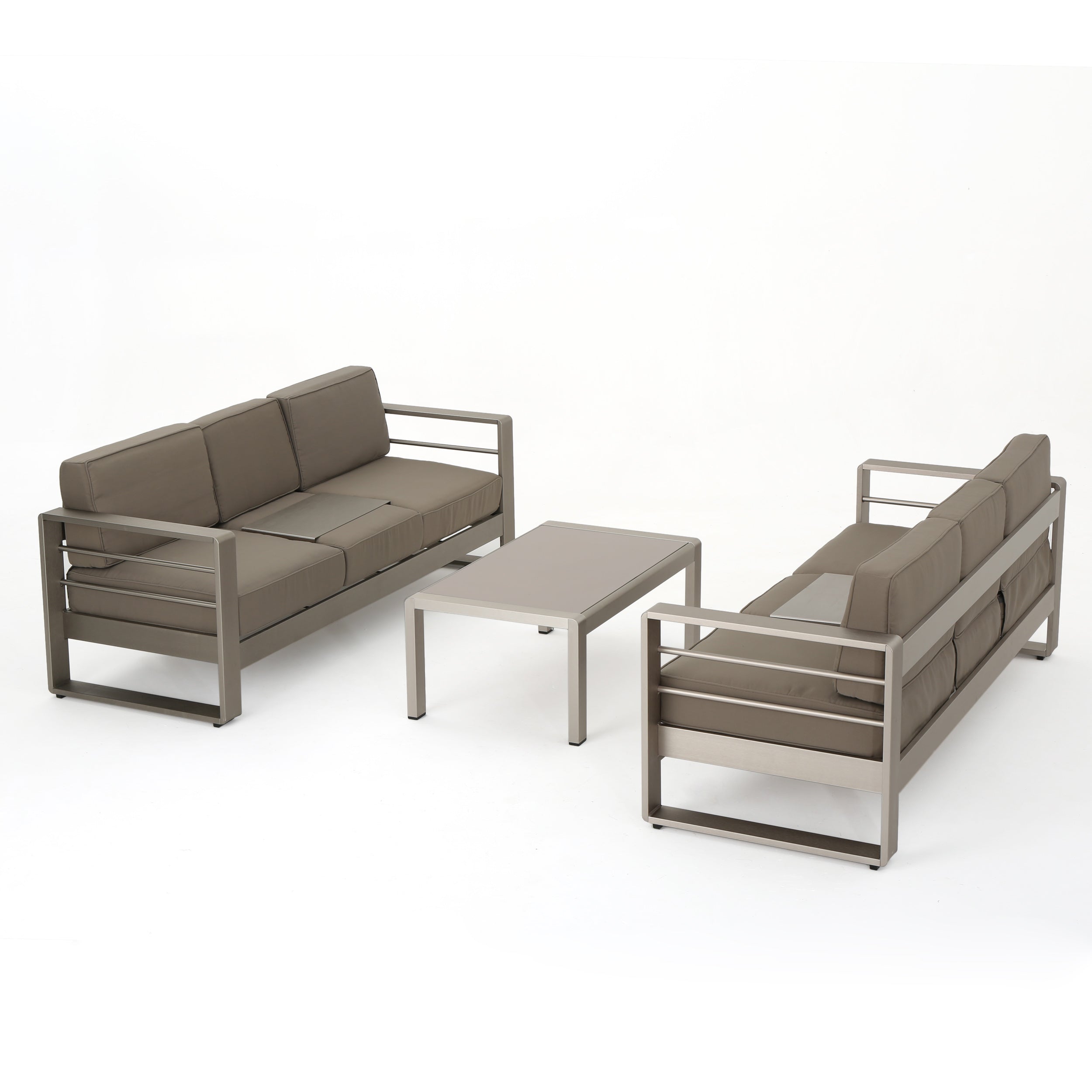 Crested Bay Outdoor Aluminum 3-Piece Sofa Set with Khaki Cushions