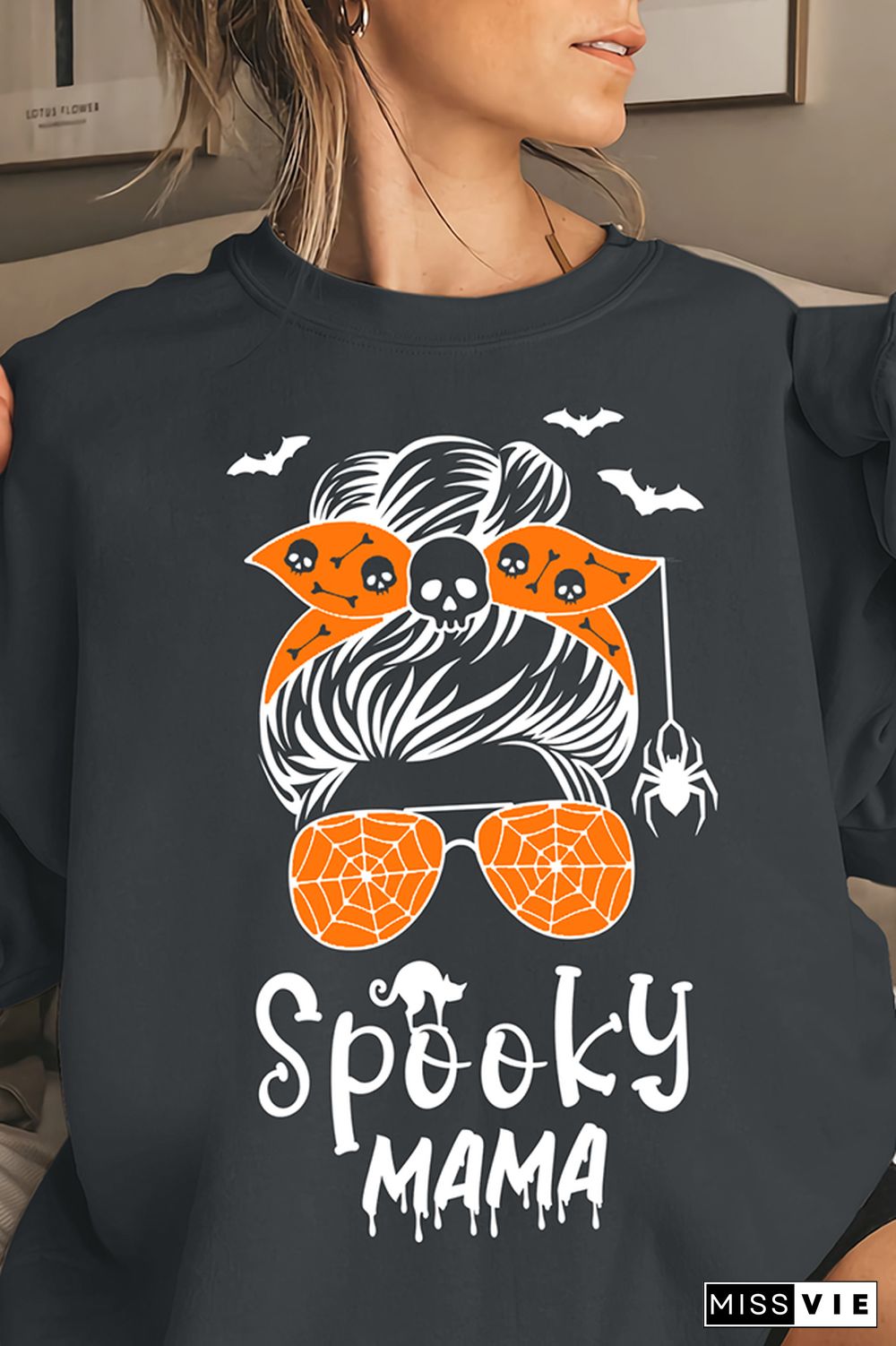 Halloween Spooky Mama Print O-neck Long Sleeve Sweatshirts Women Wholesale