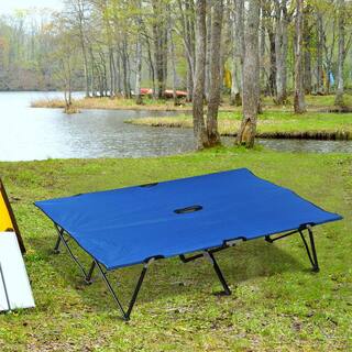 Outsunny Portable Wide Folding Elevated Bed Camping Cot for Adults with Easy Carry Bag and Durable Fabric Blue A20-030BU