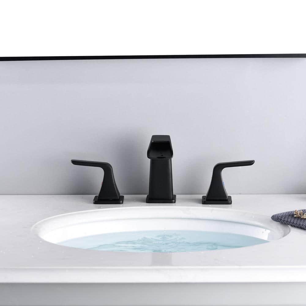 PROOX 8 in Widespread 2Handle Waterfall Spout Bathroom Faucet with PopUp Assembly in Matte Black