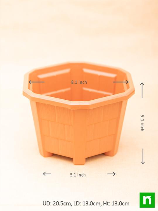 8.1 inch (21 cm) Hexa No. 3 Plastic Planter (Terracotta Color) (set of 6)