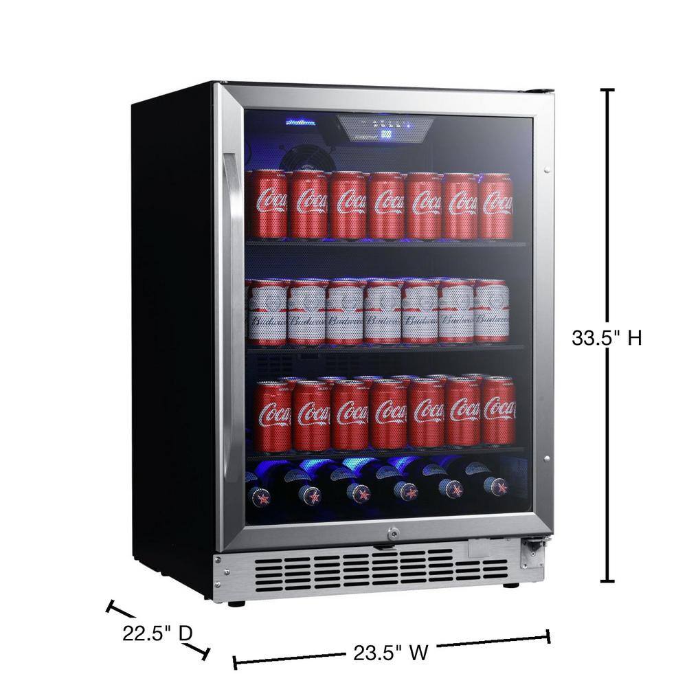 EdgeStar 24 in. 142 (12 oz.) Can Built-in Beverage Cooler with Tinted Door and LED Lighting CBR1502SG