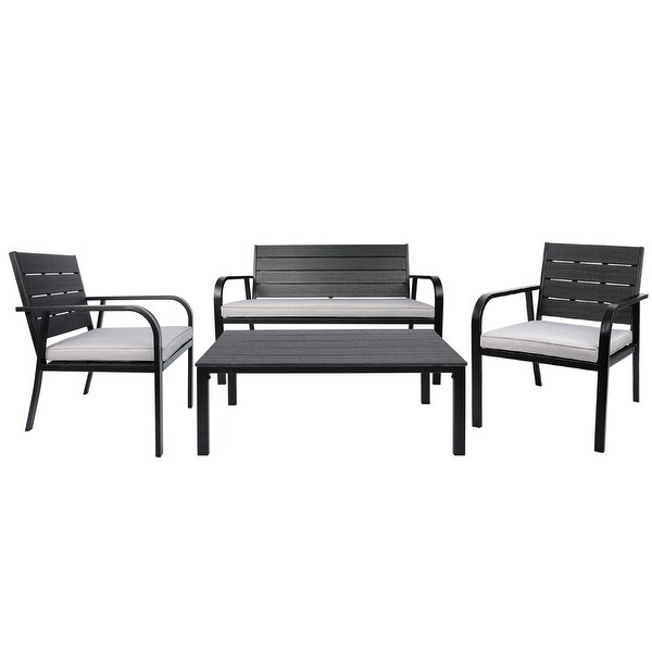 4-Pieces Outdoor Patio Garden Furniture Sets for 4， All-Weather Steel Frame Conversation Sofa Sets with Cushions and Coffee Table - Overstock - 37459403