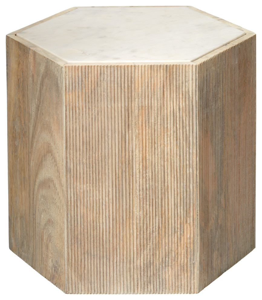 Bleached Wood White Marble Hexagon 18 quotBunching Table Minimalist Contemporary   Transitional   Side Tables And End Tables   by My Swanky Home  Houzz