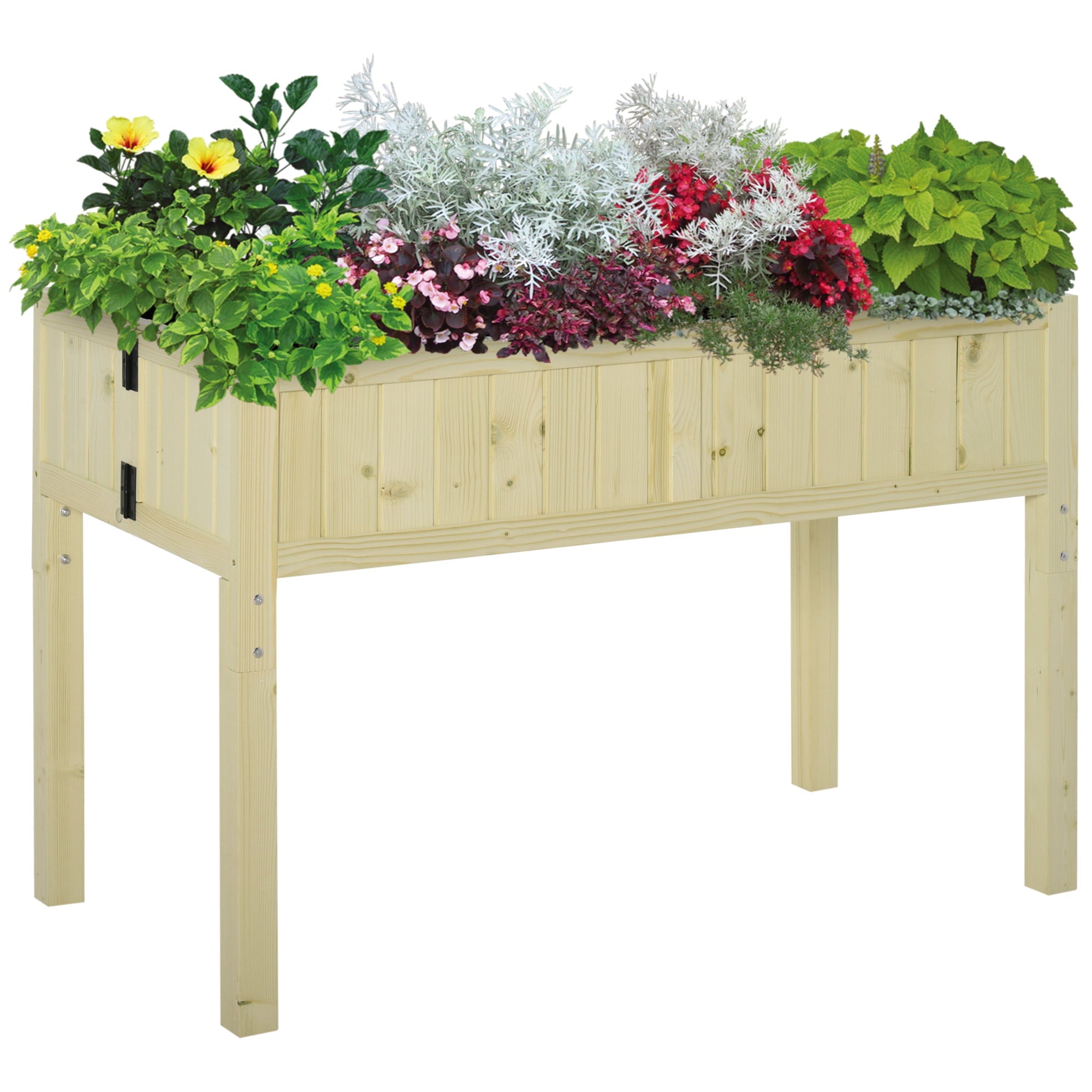 Outsunny Raised Garden Bed Elevated Wooden Planter Box with Space-Saving Folding Design, Drainage Holes, & Inner Liner for Vegetable Fruit Herb Grow