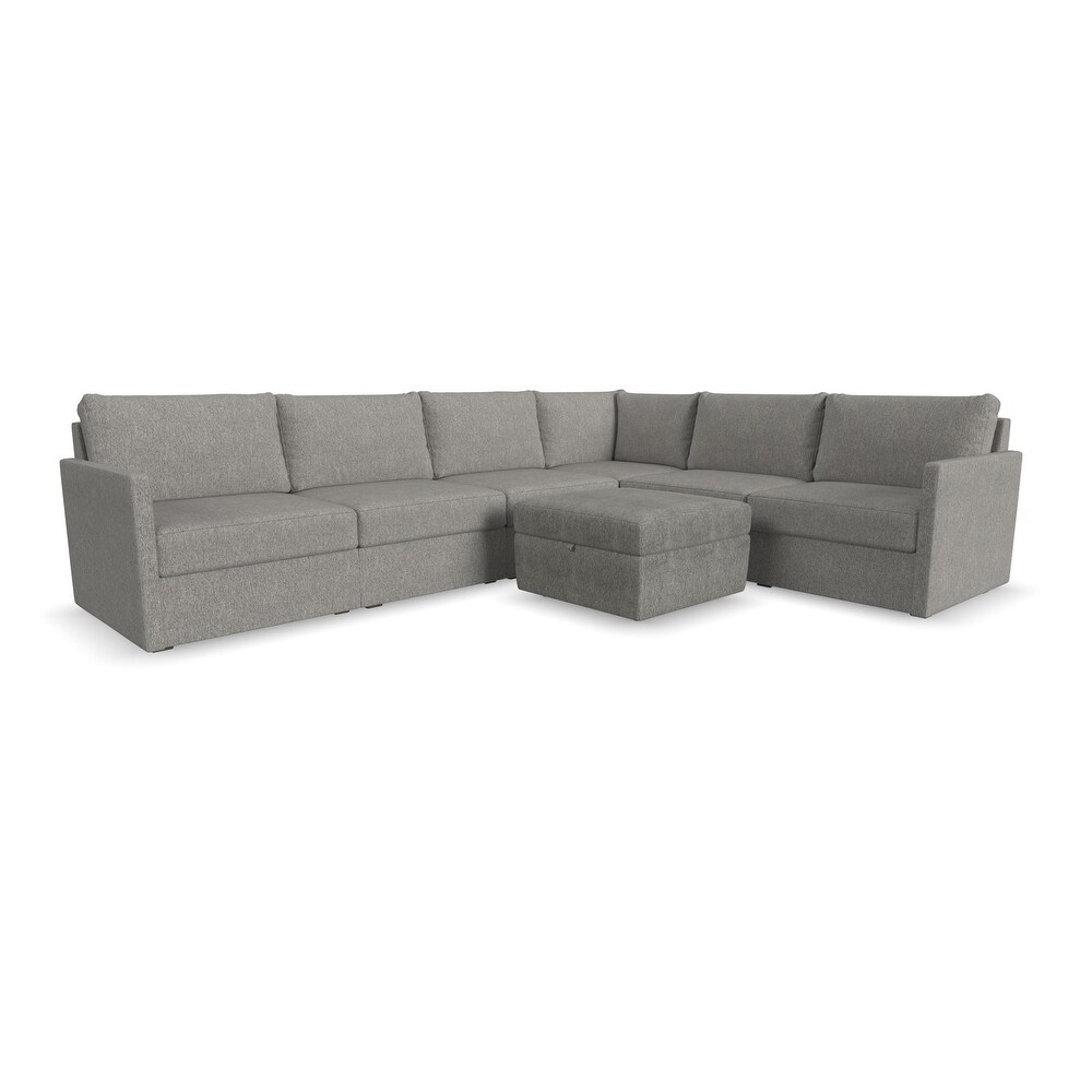 Flex Gray Fabric 6 Seat Sectional with Narrow Arm and Storage Ottoman   132\