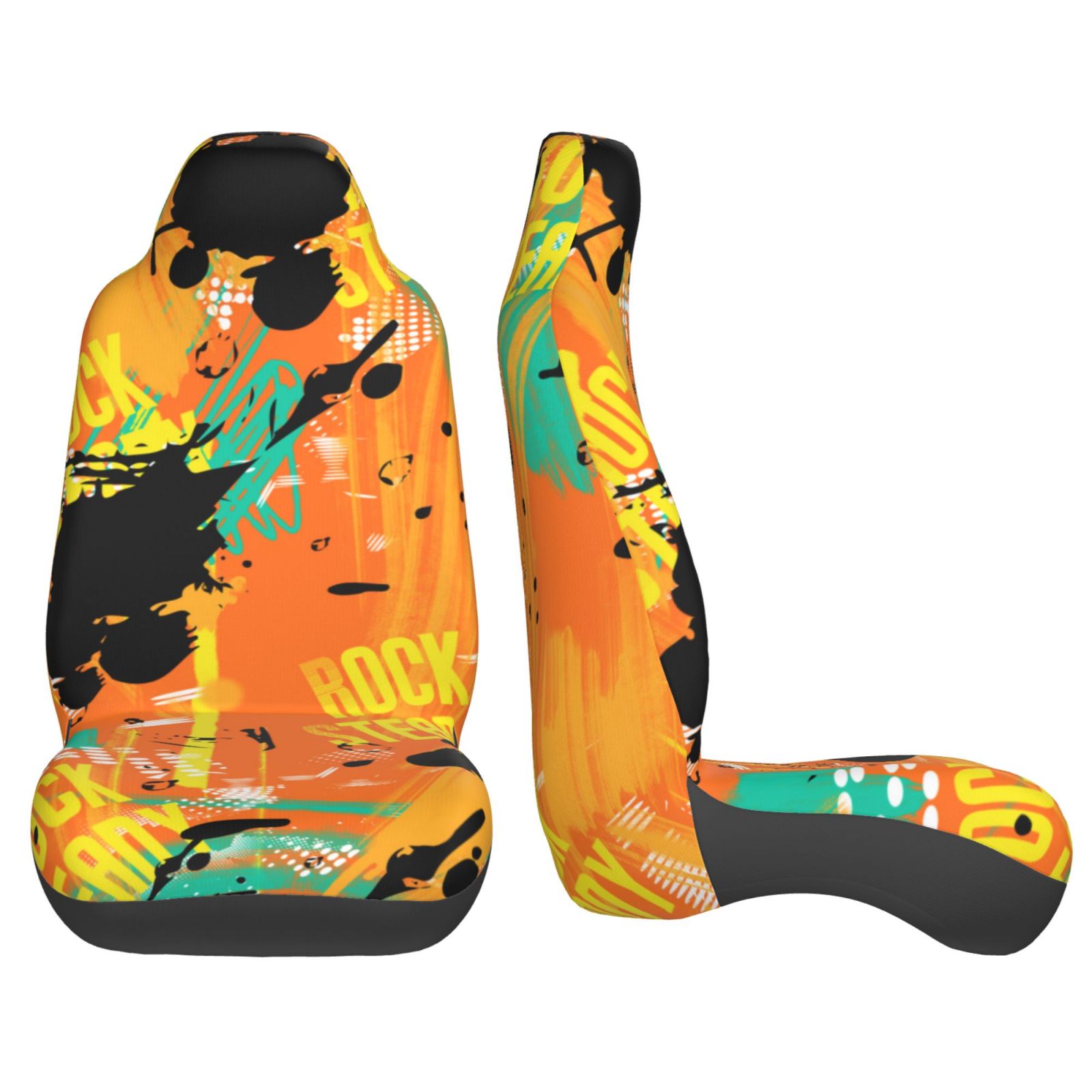 LNWH Car Seat Covers， Orange Graffiti Abstract Camouflage Car Interior Seat Covers - Universal Fit Most Cars， SUV， Trucks， 2pcs Car Seat Protectors