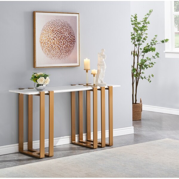 Cleo Contemporary Style Console Table with Marble Top and Gold Finished Legs