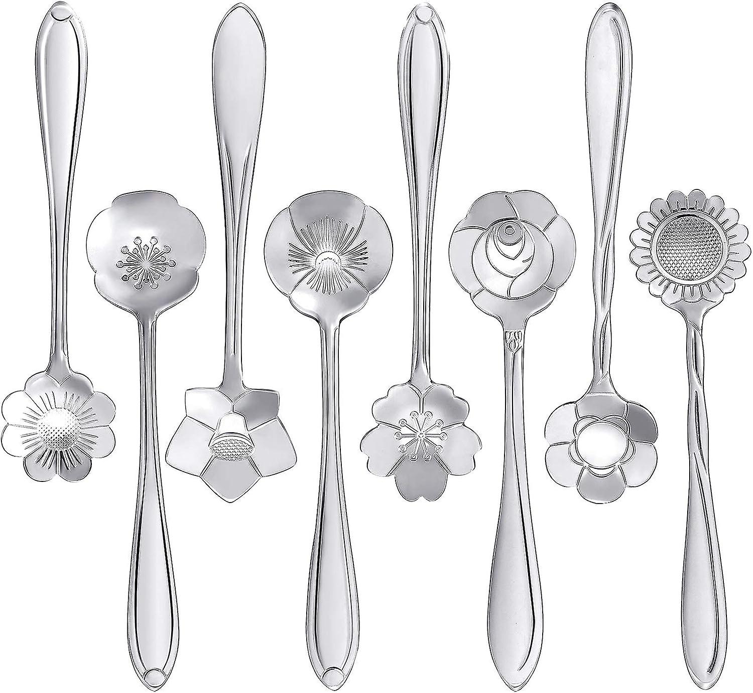 16 Pieces Stainless Steel Flower Coffee Spoon Dessert Spoon Sugar Spoon Ice Cream Spoon Stirring Spoon Tea Spoon Milkshake Spoon Set For Tableware Kit