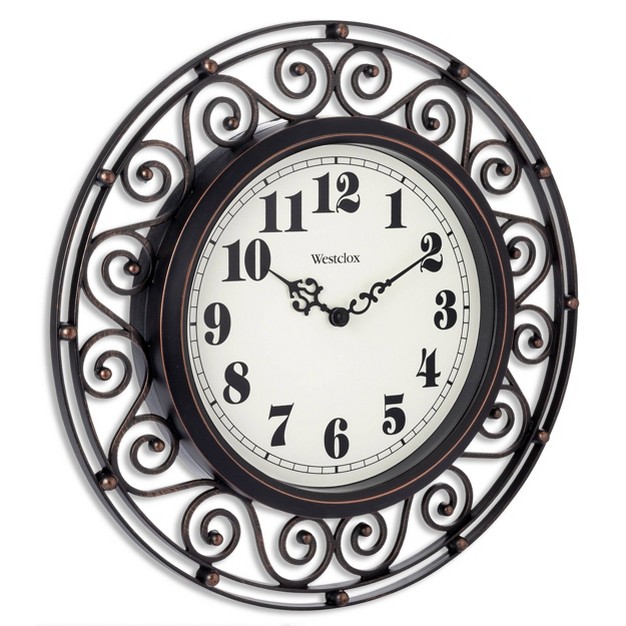 Wrought Iron Style Round Wall Clock Black bronze westclox